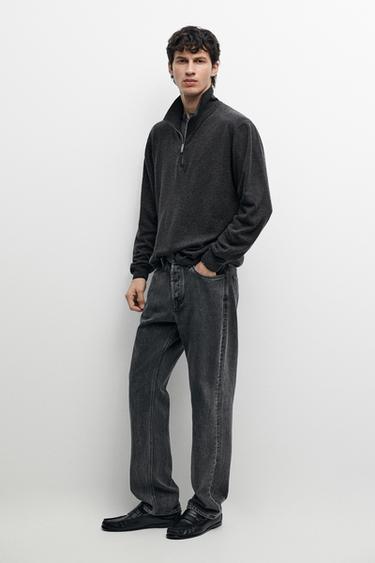 Mock neck knit sweater with zip — Anthracite Gray 1