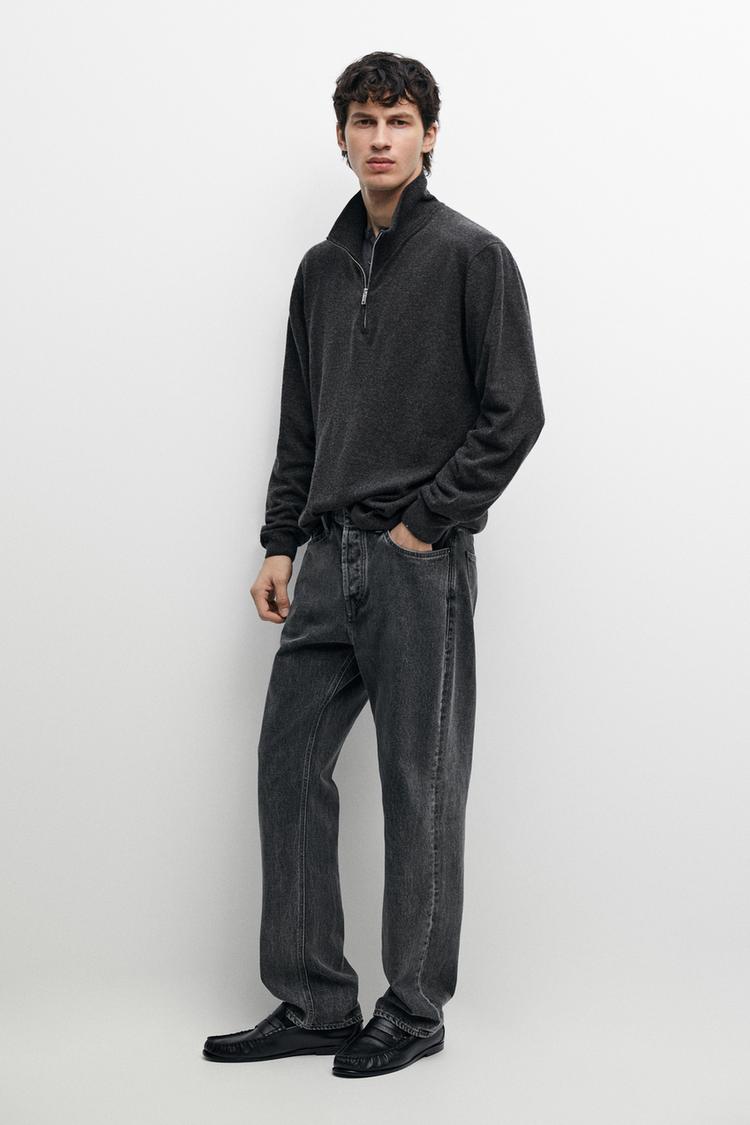 Mock neck knit sweater with zip — Anthracite Gray