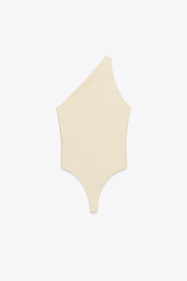 ASYMMETRIC POLYAMIDE BODYSUIT - Light yellow by Zara