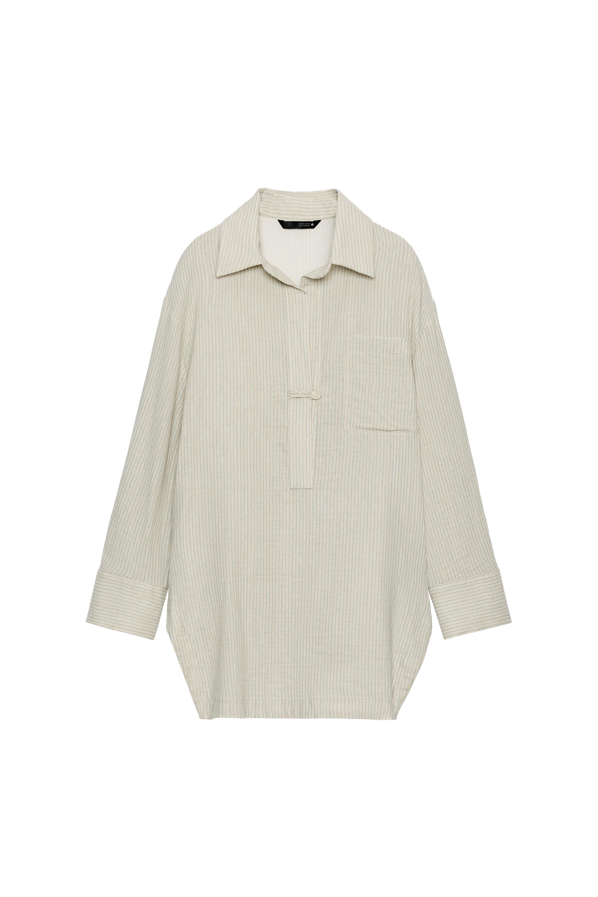 ZW COLLECTION ASYMMETRIC STRIPED SHIRT - Green | ZARA India
