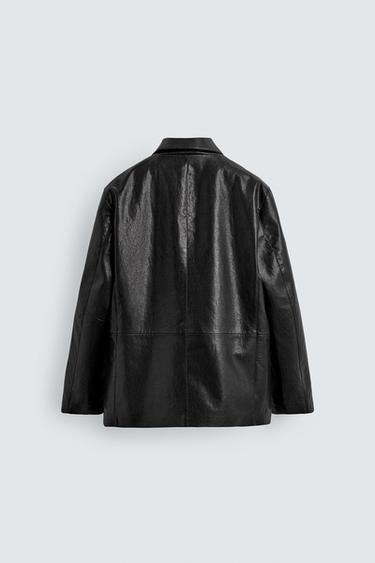 RELAXED FIT FAUX LEATHER OVERSHIRT - Black by Zara - Image 7