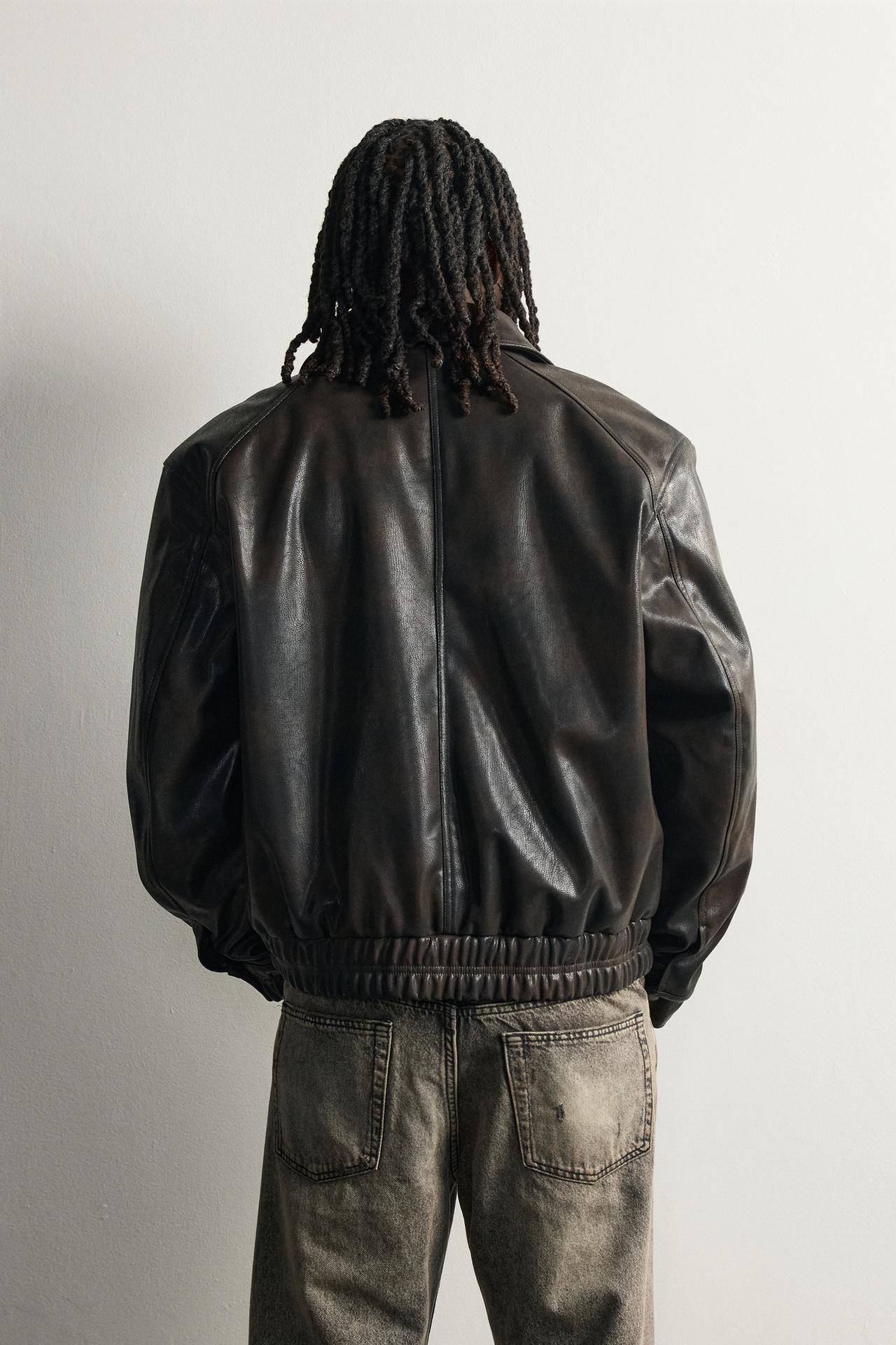 FAUX LEATHER RELAXED FIT JACKET — Brown