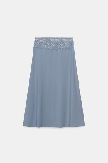 CONTRAST LACE SKIRT - Pastel blue by Zara - Image 4