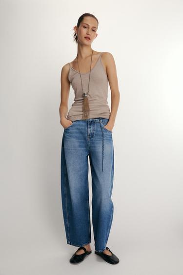 Zara STRAPPY TOP - Tan marl