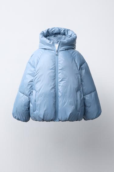 WATER-REPELLENT RUBBERIZED PUFFER COAT — Blue 1