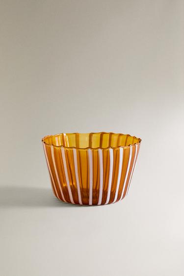 STRIPED BOROSILICATE GLASS BOWL - Naranja de Zara - Imagen 0