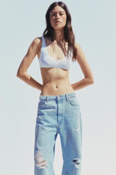 TRF RIPPED BAGGY MID-WAIST JEANS - Light blue by Zara - Image 2