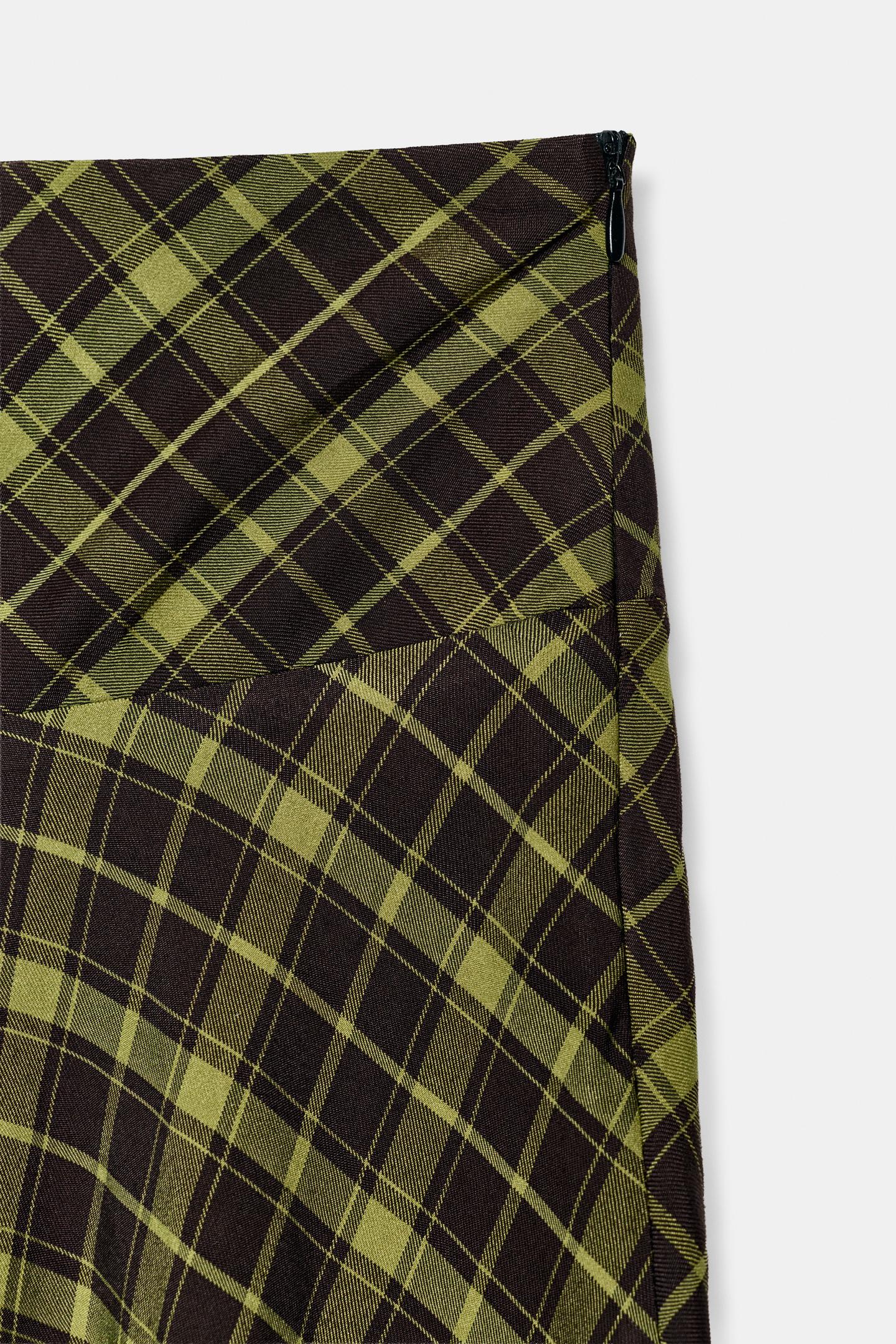 Женская юбка Zara Asymmetric Checked MIDI, цвет: Коричневый / Зелёный — фото 8