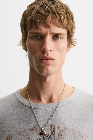 T-SHIRT EN MAILLE IMPRIMÉ DÉLAVÉ - Gris perle de Zara - Image 4