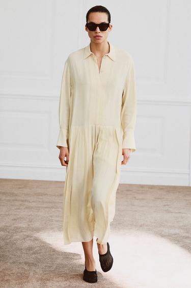 Zara ZW COLLECTION FLOWY SHIRT DRESS - Beige