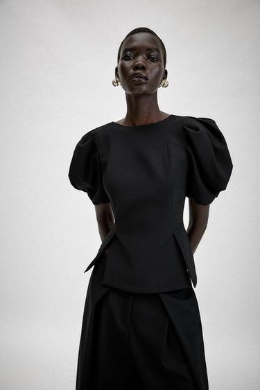 Zara PUFF SLEEVE TOP - Black