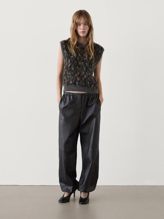 Alpaca blend animal print vest Midgray ZARA United States