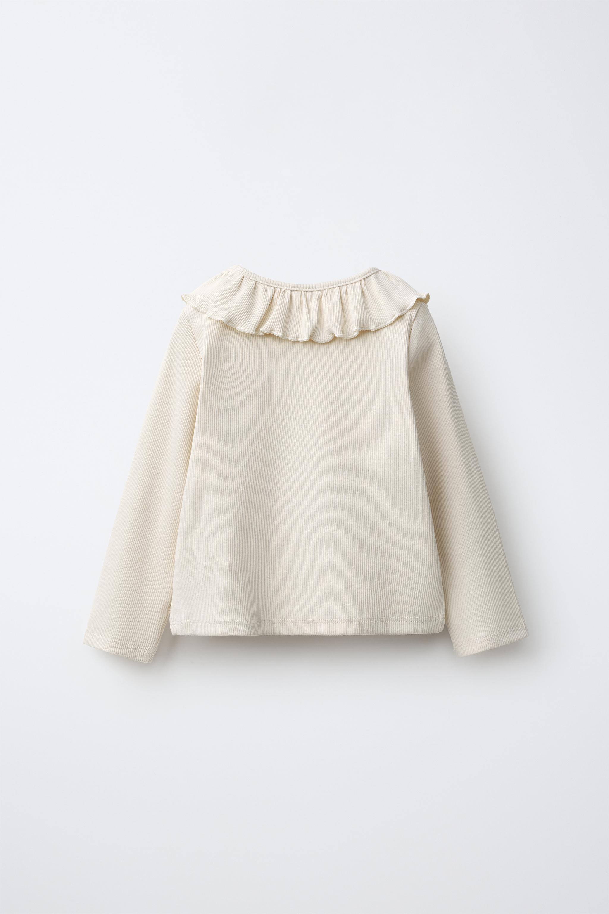 RIB PETER PAN COLLAR T-SHIRT — Ecru