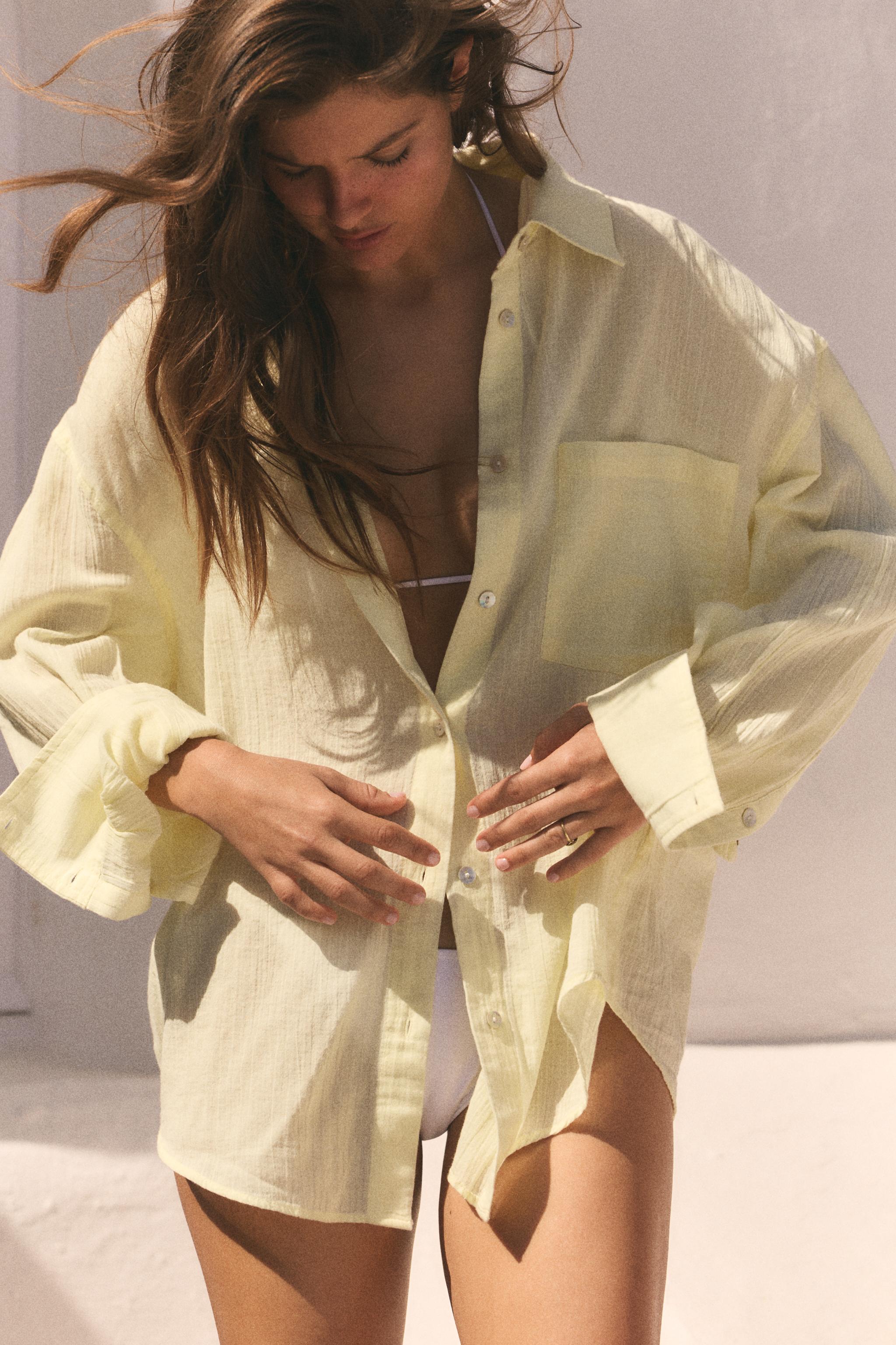 Женские рубашки Zara OVERSIZED GAUZE SHIRT WITH POCKET — фото 2