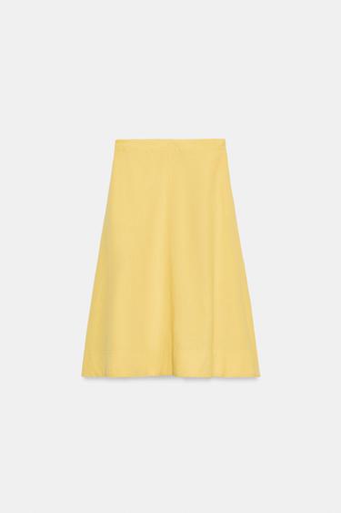 FALDA MIDI CON LINO ZW COLLECTION - Amarillo claro de Zara