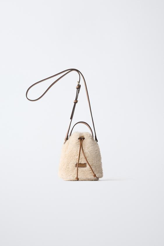 SHEEPSKIN BUCKET CROSSBODY BAG - Ecru White by Zara - Image 0