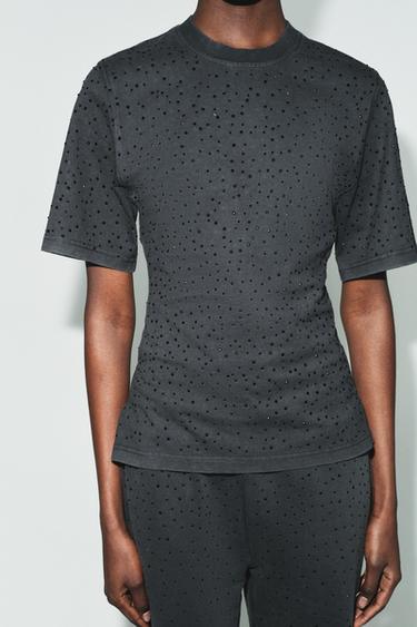 T-SHIRT BRILLANT MANCHES COURTES - Noir de Zara - Image 2