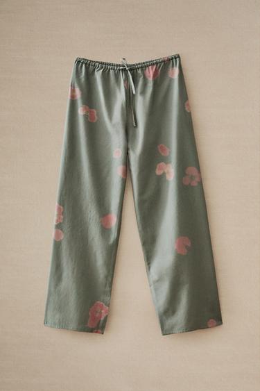 PANTALON COTON FLEURI - Vert / Bleu de Zara - Image 4