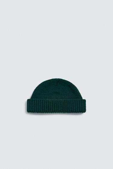 SHORT WOOL BLEND BEANIE - Green by Zara