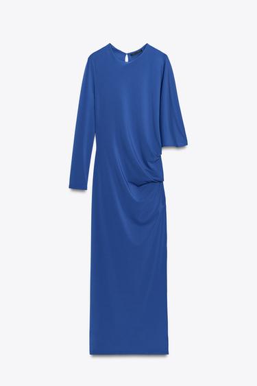 ROBE LONGUE ASYMÉTRIQUE - Bleu de Zara