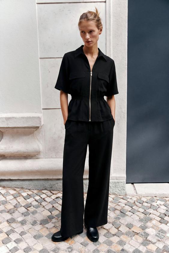WIDE-LEG TROUSERS WITH ELASTIC WAIST - Black by Zara - Image 0