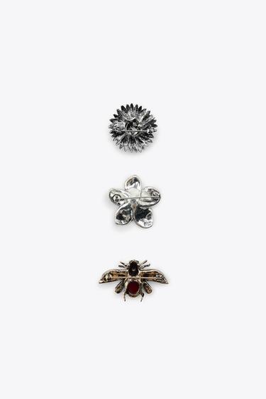 PACK OF 3 METAL BROOCHES: FLOWER AND BEE - Silver by Zara - Image 3