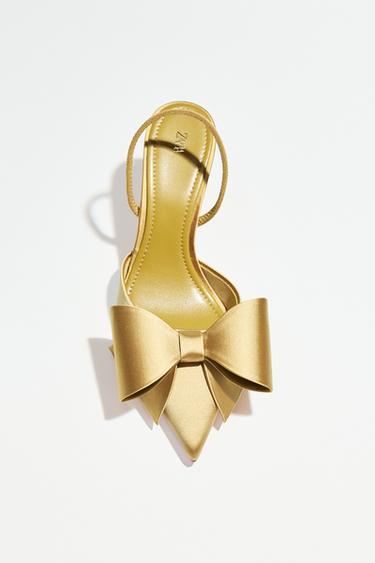 Zara SATIN-EFFECT SLINGBACK HEELS - Mustard