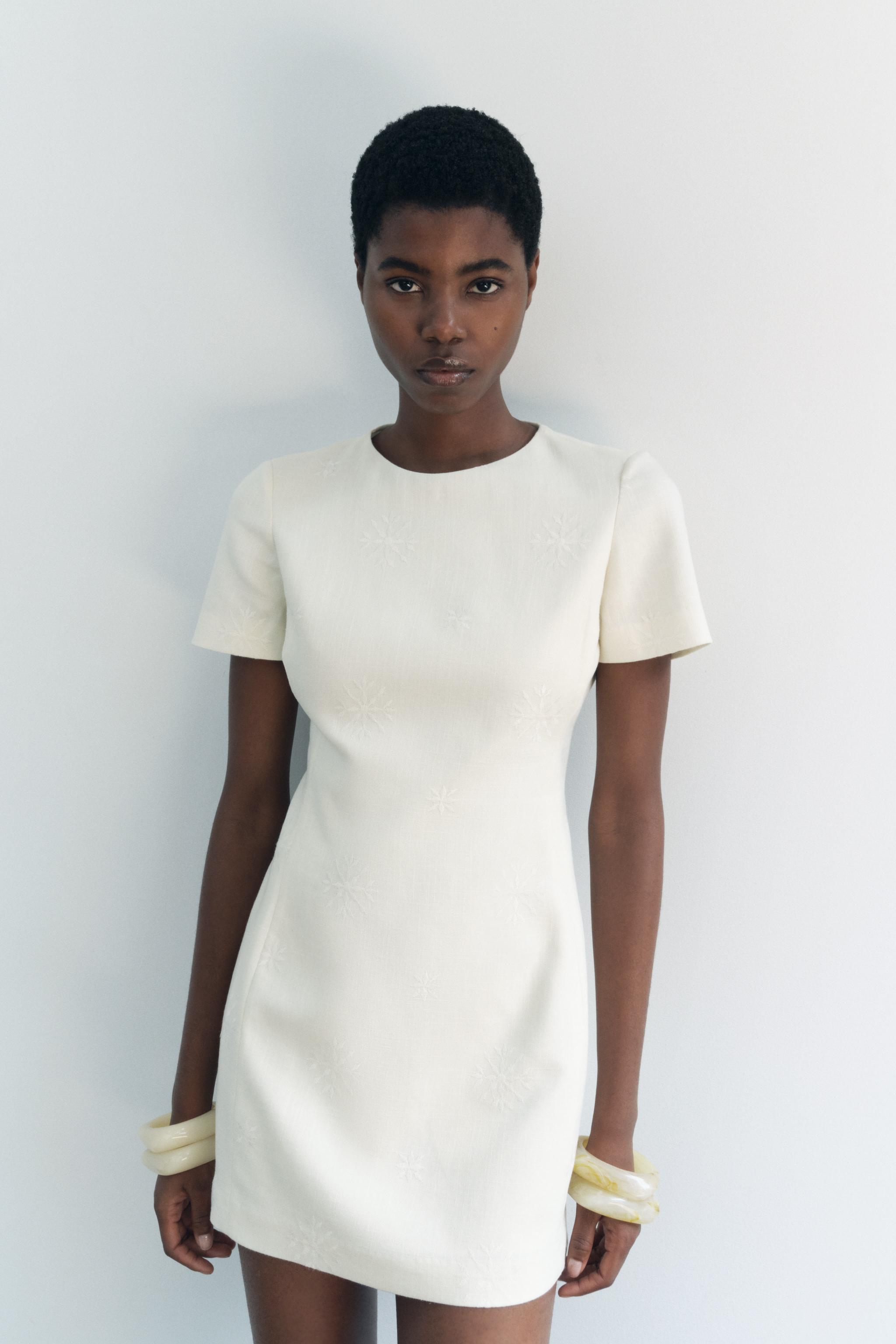 EMBROIDERED MINI DRESS ZW COLLECTION - Ecru | ZARA United States