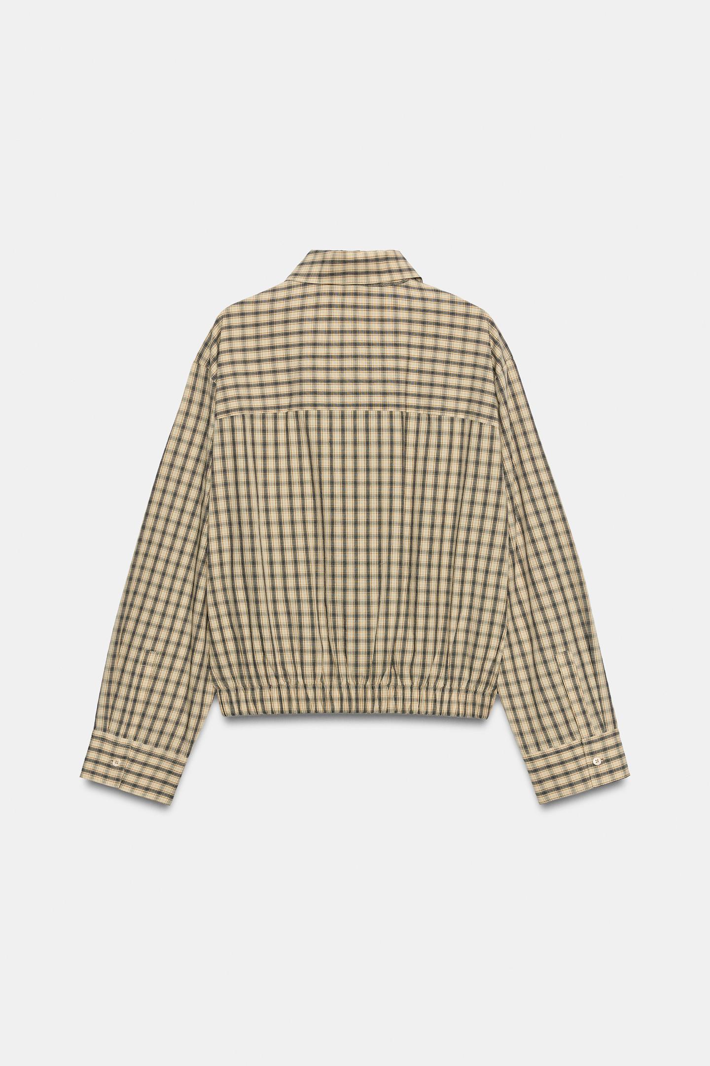 Женская рубашка Zara ZW Collection Puff-Sleeve Check, цвет: Экрю / Чёрный — фото 7