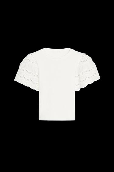 TANK TOP WITH SLEEVE EMBROIDERY - White by Zara - Image 0