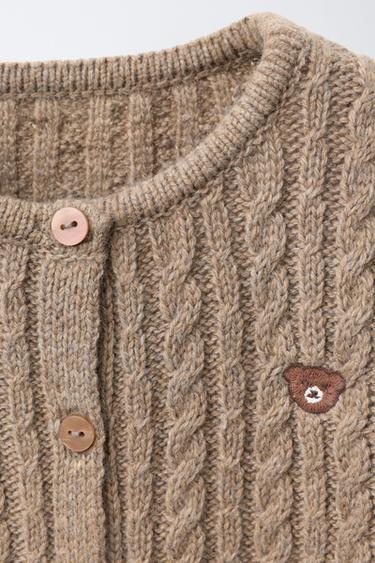 CABLE KNIT CARDIGAN WITH WOOL EMBROIDERY - camel by Zara - Image 2