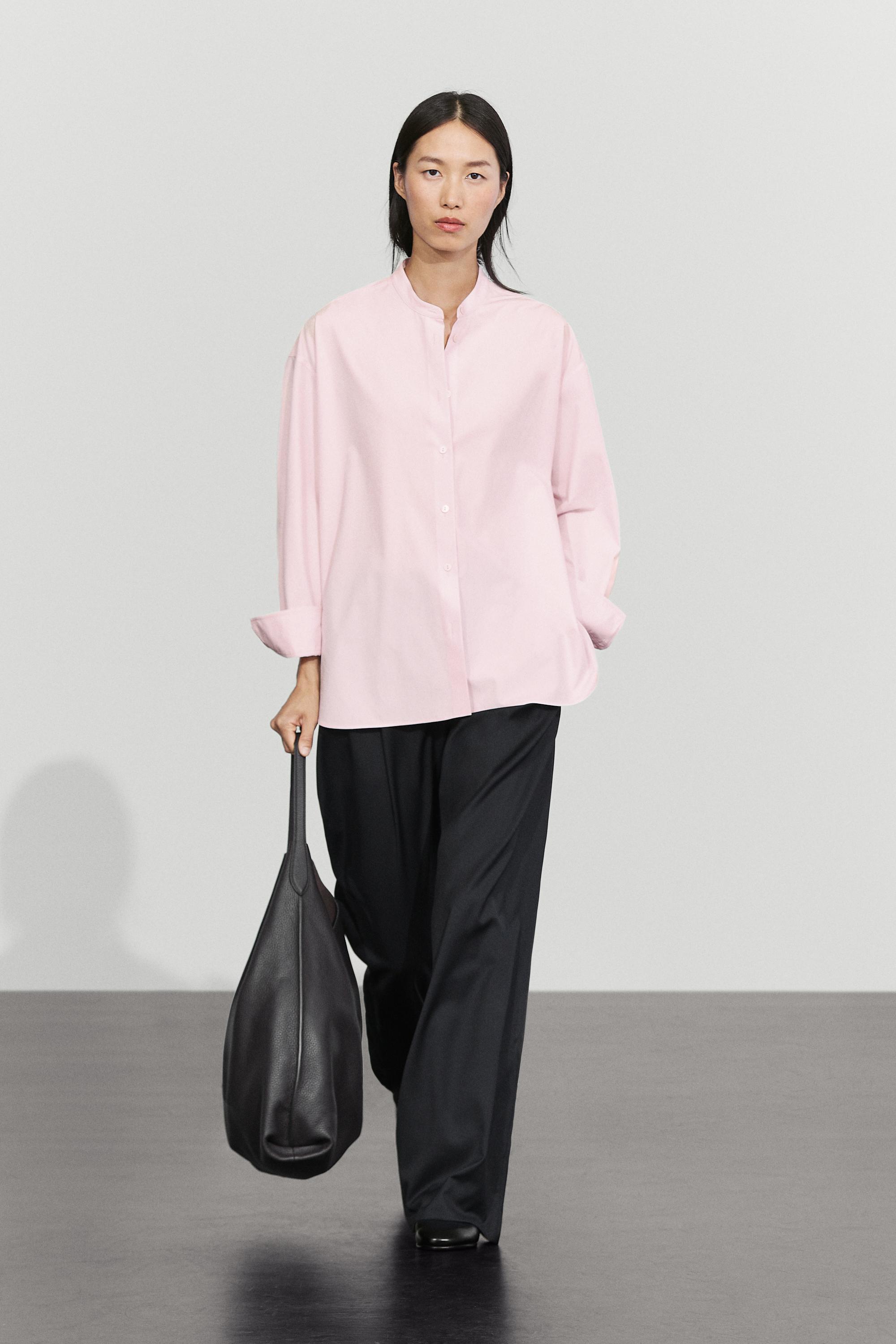 Cotton-blend stand collar shirt