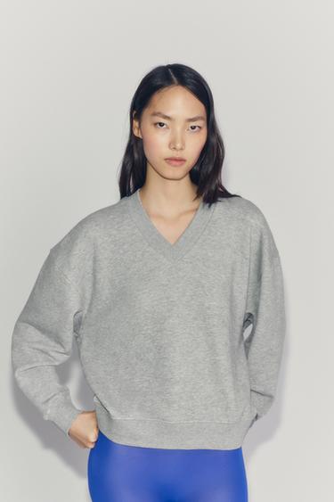 V-NECK SWEATSHIRT — Gray marl 2