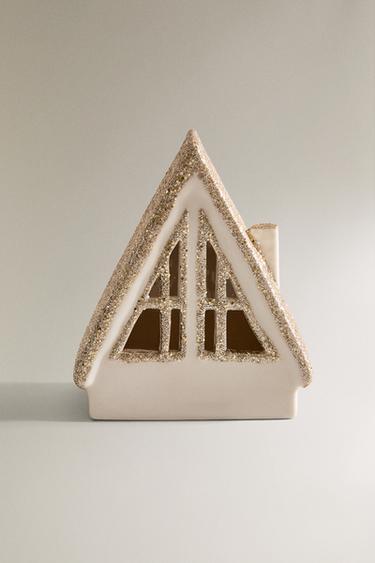 Zara CERAMIC CHRISTMAS HOUSE DECORATION WITH GLITTERY ROOF - 白色