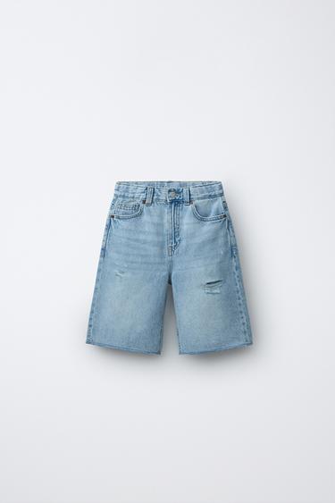 BERMUDA EN JEAN WIDE FIT DÉCHIRÉ - Bleu clair de Zara - Image 0