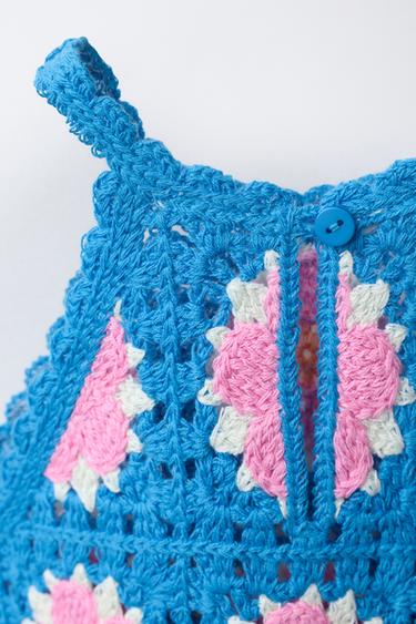 ROBE EN MAILLE CROCHET À FLEURS - Bleu électrique de Zara - Image 2