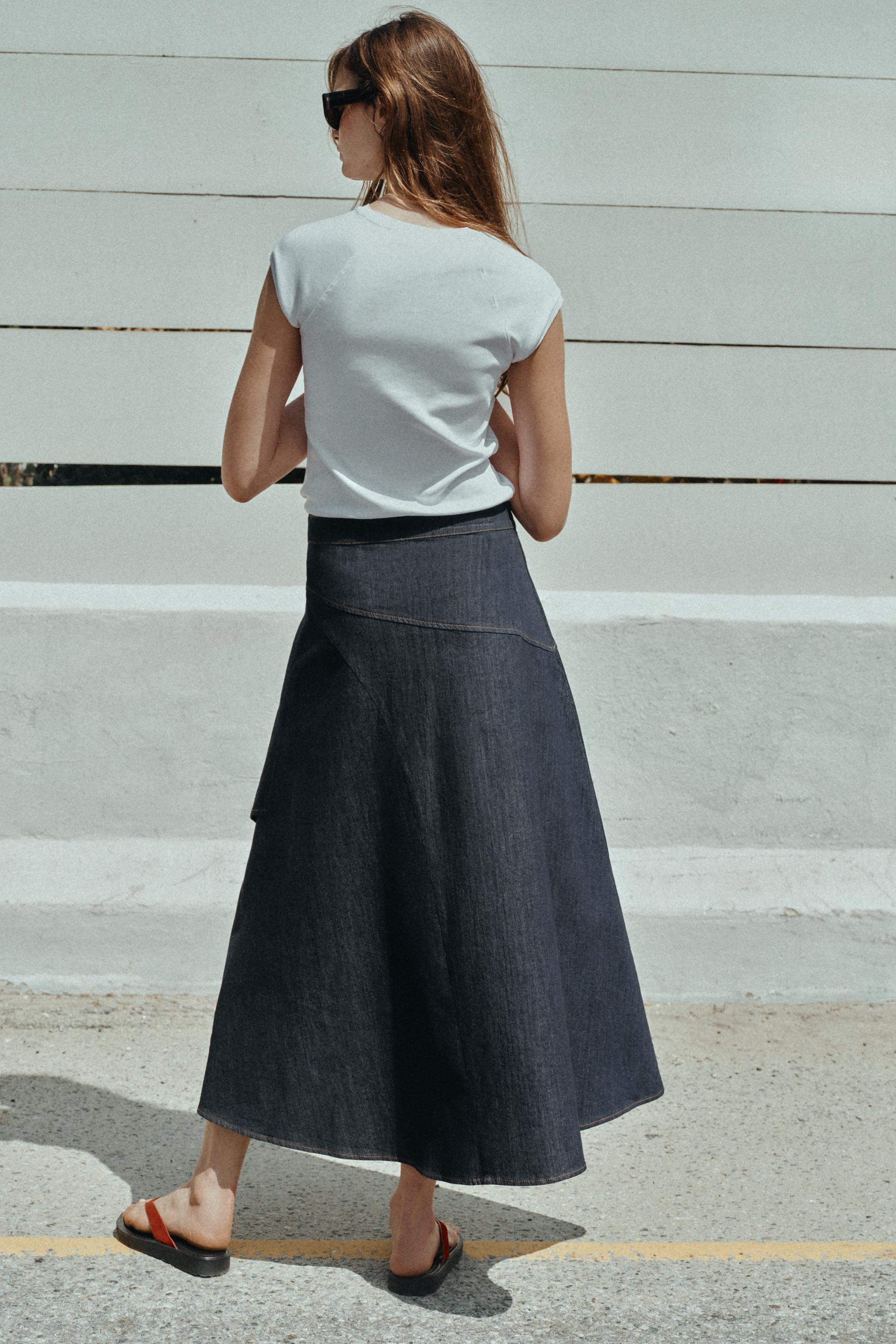 JUPE MI-LONGUE Z1975 CAPE EN DENIM À VOLANTS