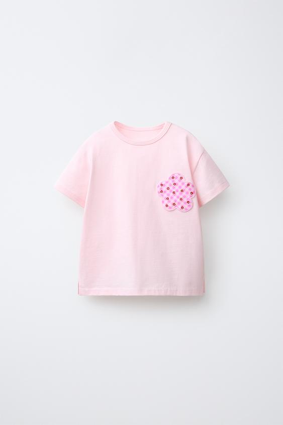 FLORAL APPLIQUÉ T-SHIRT - Pink by Zara - Image 0