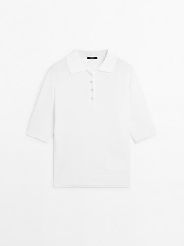 Zara Oversize knit sweater with polo collar - White