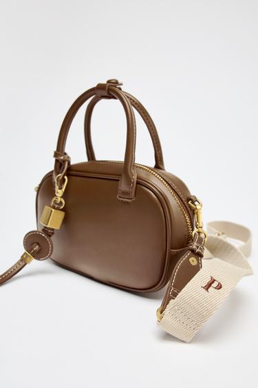 Zara MINI TOPSTITCHED BAG - Dark tan