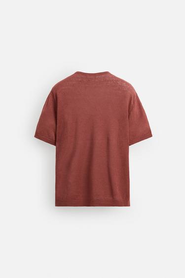 T-SHIRT EN MAILLE 100 % LIN - Rouge moyen de Zara - Image 7