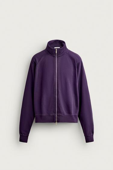 Zara REGULAR FIT QUARTER-ZIP SWEATSHIRT - Eggplant
