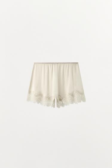 SILK BLEND LACE SHORTS - Ecru by Zara - Image 3