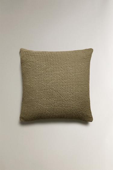 MINI WAFFLE KNIT CUSHION COVER - Olive green by Zara