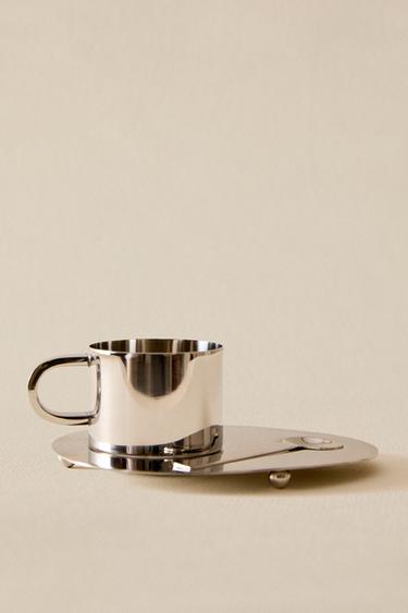 SET DI TAZZA, CUCCHIAIO E VASSOIO IN ACCIAIO - Acciaio di Zara
