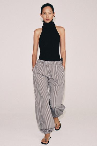 ZW COLLECTION STRIPED SAROUEL TROUSERS - Brown-Blue by Zara - Image 0