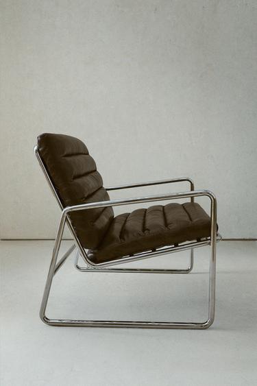 METAL AND LEATHER ACCENT CHAIR - chocolate by Zara