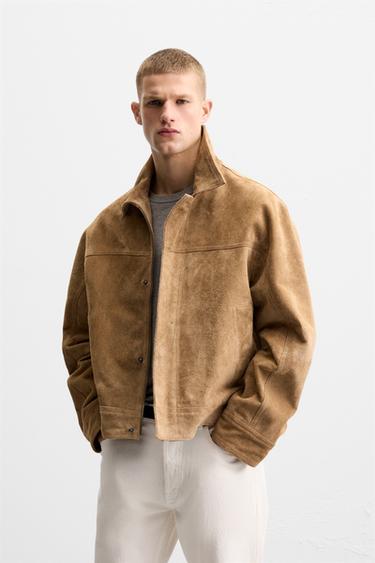SUEDE LEATHER JACKET - Dark beige by Zara