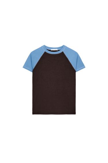SHORT SLEEVE RAGLAN T-SHIRT - Brown-Blue by Zara