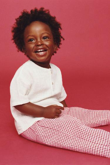 GINGHAM CHECK BAGGY TROUSERS - Red / White by Zara